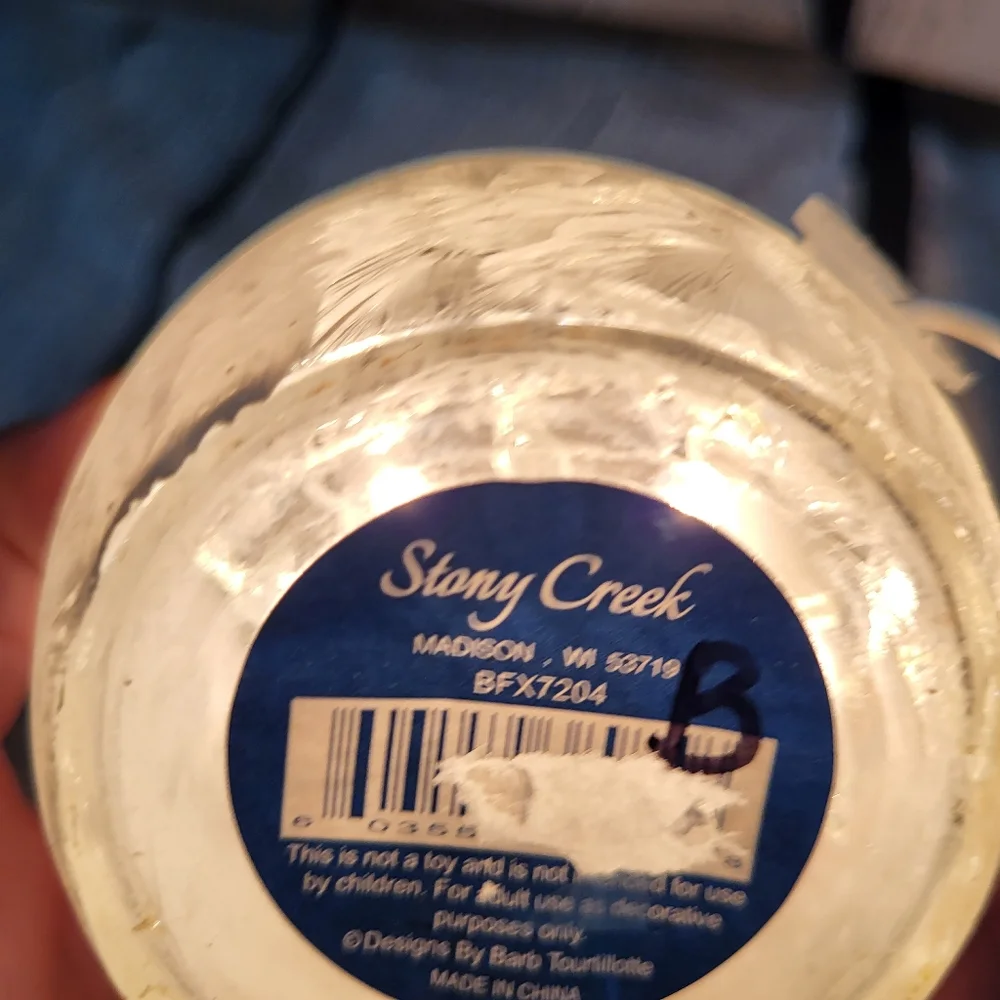 Stony Creek lighted glass jar. Snowman/deer